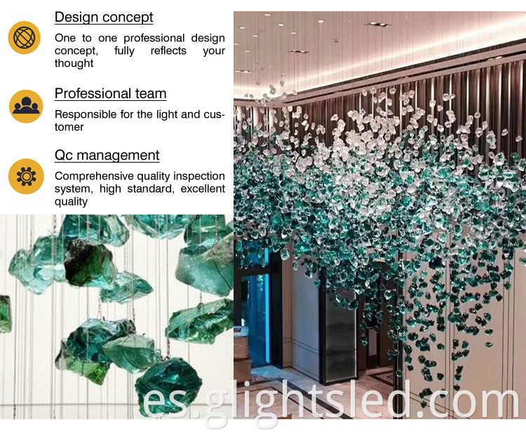 Nuevo producto Diseño moderno Decoración personalizada Proyecto de cristal Big Hotel Lobby Candelier
